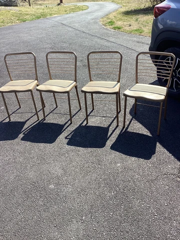Vintage Mid Century Mod Folding Chairs Metal wire pattern atomic Set Of 4 Cover