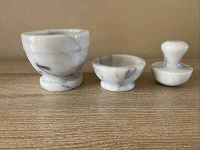 3 Piece Pestle And Mortar Set White Marble Black Swirl Heavy - Image 1 of 4