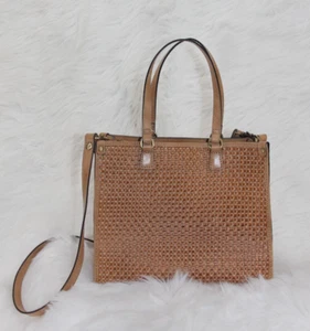 Patricia Nash Ava Crossbody Sand Brown Woven Medium Tote Leather Strap - Picture 1 of 21