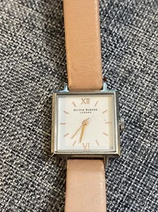 Olivia Burton OB037 Watch Square White Face & Pinkish Leather Band New Battery - Picture 1 of 6