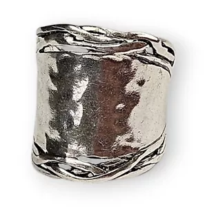 Anillo para pulgar de ley martillado ancho tejido borde de vid floral plata 925 Israel 7 - Imagen 1 de 12