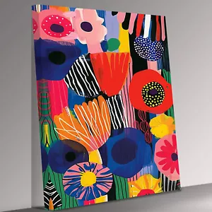 Bunte Blumen Comtem Kunstdruck inspiriert von Marimekko Leinwand fertig zum Aufhängen - Bild 1 von 7