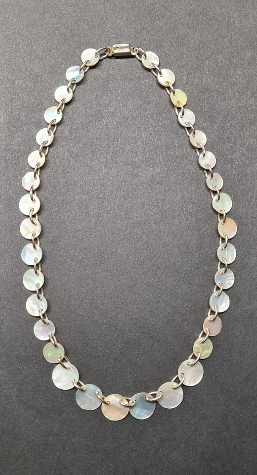 Damen Halskette Perlmutt Plättchen,  41 cm, Vintage-Look - Bild 1 von 2