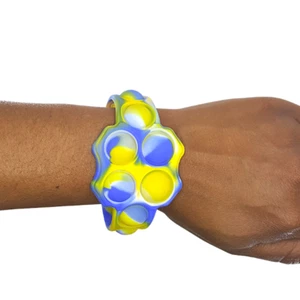 Pulsera Push Pop Bubble Pop Calmante Juguete Pulsera Sensorial Mármol Azul Amarillo - Imagen 1 de 2