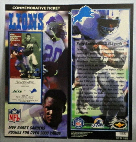 BARRY SANDERS & DETROIT LIONS LOT OF 5 COMMEMORATIVE TICKETS Cover