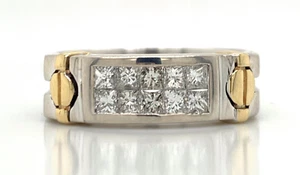 14K Two-tone Diamond Men’s Band - Picture 1 of 7