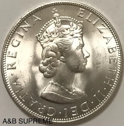 1964 Bermuda Crown Elizabeth II British Colony Gem Bu Uncirculated 50% Silver Cover