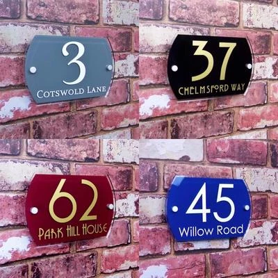 Personalised MODERN HOUSE NUMBER street name BUSINESS SIGNS Plaques Glass Effect - Image 1 of 4