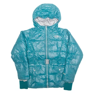 THE NORTH FACE Belted Girls Puffer Jacket Green Nylon Hooded M - Picture 1 of 6