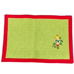 Weihnachten Tischset 2er Set bestickt Ornament grün rot Bordüre Handarbeit - Bild 1 von 7