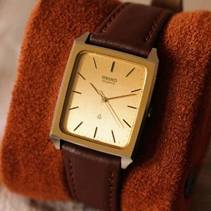 1980 Vintage Seiko Tungsten Carbide Gold Dress Watch Rectangular Great Cond - Picture 1 of 8