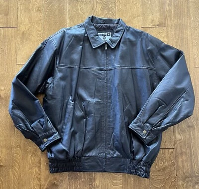 Chaqueta de bombardero de cuero Rigo Sportswear para hombre grande marrón oscuro bolsillos forro acolchado Foto 1 de 4