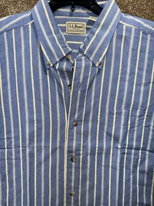 LL Bean Shirt Mens Large Blue Striped Button Up - Nice! - Picture 1 of 4