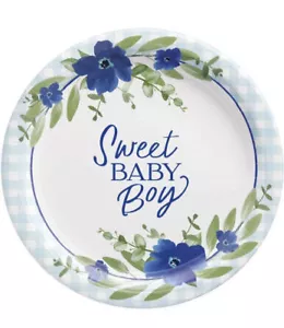 Baby In Bloom Sweet Baby Boy 10.25-inch Plates Paper 8 Per Pack Boy Baby Shower - Picture 1 of 3
