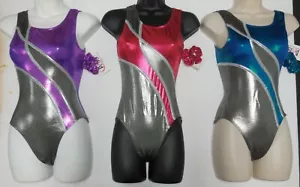 Foil Metallic Gymnastic Leotard 3 colors scrunchie adult/child over 80 available - Picture 1 of 13