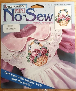 Vintage Daisy Kingdom Mini No Sew Fabric Panel Applique Rose Bouquet Basket - Picture 1 of 8
