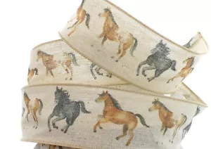 2" Horse WIRED ribbon 2" Wired Ribbon for wreaths bows 5 Yards 🐴 - Picture 1 of 1