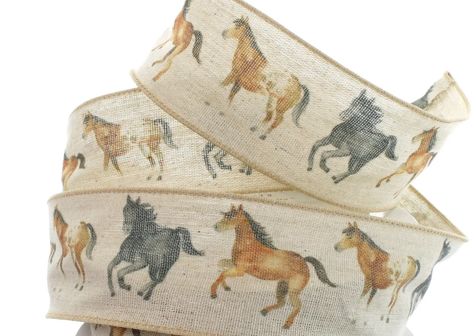 2" Horse WIRED ribbon 2" Wired Ribbon for wreaths bows 5 Yards 🐴 - Image 1 of 1