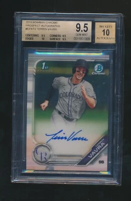 TERRIN VAVRA 2019 BOWMAN CHROME PROSPECT AUTOGRAPHS GRADED BGS 9.5 10 AUTO  - Image 1 of 2