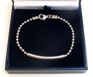  Silver ball chain tube bead men 925 sterling bracelet dog tag military unisex 