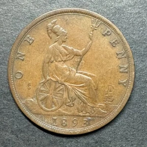 GREAT BRITAIN 1893 1 One Penny KM.755 United Kingdom UK England - Picture 1 of 2