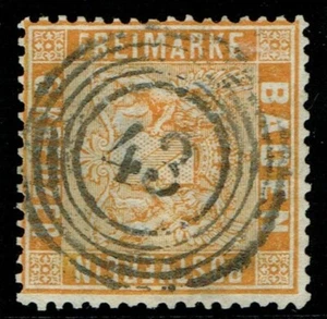 1860 Baden SG18 6k Orange Yellow Fine 43 Numeral Very Fine Used Cat. £150.00 - Picture 1 of 1
