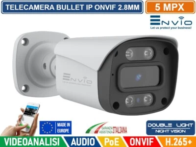 TELECAMERA BULLET IP DOUBLE LIGHT 5M POE ONVIF H.265+ VISIONE NOTTURNA 30Mt IP65 - Immagine 1 di 3