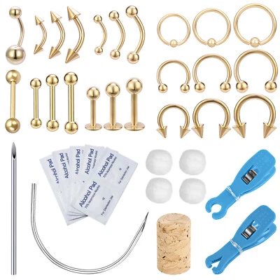 Kit de herramientas de perforación corporal profesional de acero inoxidable de 42 piezas para vientre labio oreja nariz Foto 1 de 4