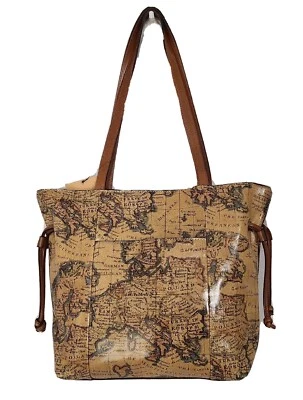 Patricia Nash Everton Leather Drawstring Tote Bag-European Map-NWT - Image 1 of 4
