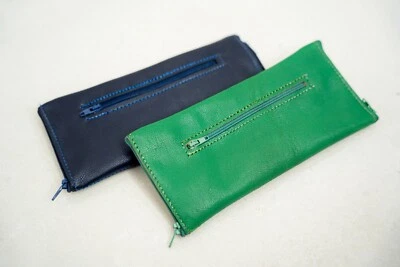 Full-Grain Leather Double-Sided Glasses Case 3-Zip Pouch for 2 Pairs - image 1 of 3