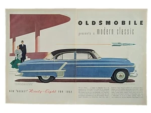 1952 Oldsmobile Ninety Eight Four Door Blue Sedan.  Post WW2 Advertisement  - Picture 1 of 1