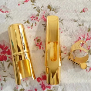 Excellent Gold Plated Copper Alto Saxophone Mouthpiece U Shape #5-9 w/Ligature - Picture 1 of 4