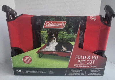 Coleman~Fold & Go~Cama/Cuna para mascotas~Hasta 50 libras~Interior/Exterior~Viajes~Camping~Rojo~NUEVO CON ETIQUETAS Foto 1 de 4
