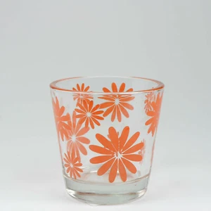 Villa Verde Teelichtglas mit Blumen Motiv farbig,Teelichthalter aus Glas 65/65mm - Bild 1 von 4