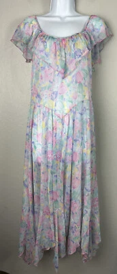 VTG Henson Kickernick Floral Nylon Chiffon Slip Nightgown Sheer Ruffle MEDIUM - Image 1 of 4