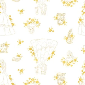 Disney Forever Princess Belle Toile Yellow 100% Cotton Fabric by The Yard - Picture 1 of 2