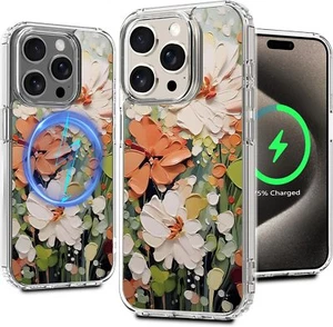 Magnetic case for iPhone 15 Pro Max with Floral Pattern Design for Women Girls - Picture 1 of 6