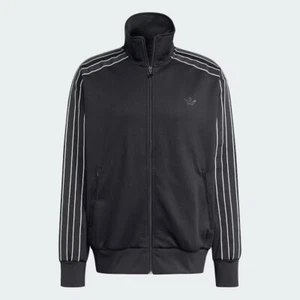 Adidas L Men's Track Jacket -Black 3 Stripes -Comfort Loose Full Zip Pockets-New - Picture 1 of 11