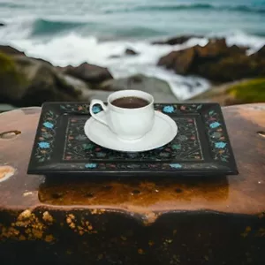 12"x9" Luxurious Black Marble Serving Trays For Dining Look Enhance Multi Stones - Picture 1 of 14