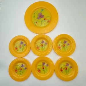 Lot of 7 Dibbern Glass Plates Yellow Floral Germany - Picture 1 of 8