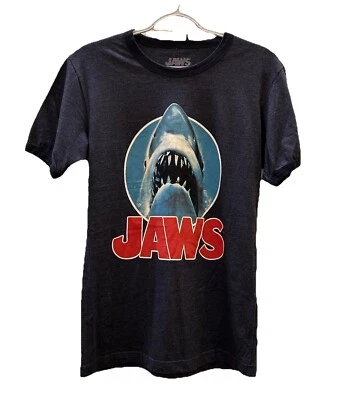 Jaws Classic Movie Poster Retro ‘70s Style Shark Sz Medium Navy Banded Sleeves - Image 1 of 4