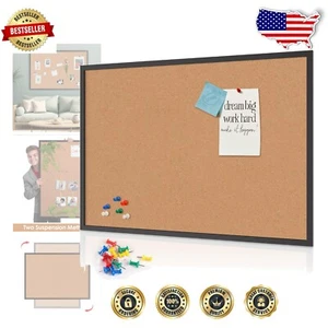 Large Wall-Mounted Cork Board 48x36 with Black Wood Frame - Office & Home Use - Picture 1 of 10