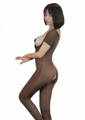Damen Elastisch Brustfrei GLANZ BODYSUIT CATSUIT BODYSTOCKING OUVERT ZIPP OFFEN - Bild 1 von 4