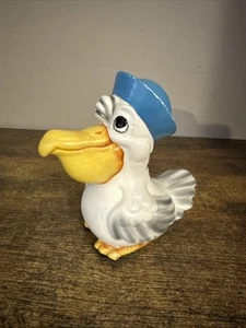 Vintage Norcrest Pelican with blue hat Ceramic Figure Bank w/stopper 6" x 6" - Picture 1 of 5