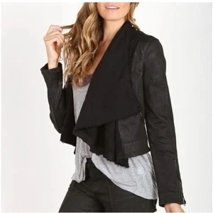Free People Drape Open Front Coated Black Jacket Cropped Drapey Front Women's 4 - Picture 1 of 16
