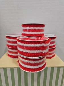 7  Rolls of Red & White Striped Wired Knit Christmas Ribbon 1.5 in x 25 ft.  - Picture 1 of 5
