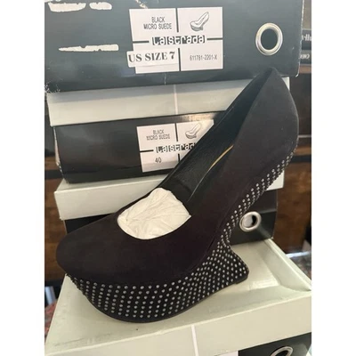 TACONES LA STRADA GAMUZA NEGRA MYSTIQUE WEGE BLING GAGA EE. UU. Talla 5 Foto 1 de 4