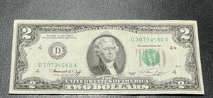 1976 $2 Dollar Bill In Good Condition With Serial Number 30794580 -red dot by 4- - Picture 1 of 4