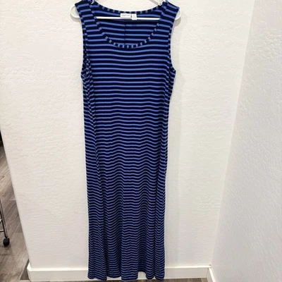 Chico's Zenergy Dress Women’s 2 Large 12 Blue Black Striped Maxi Sleeveless - Image 1 of 4