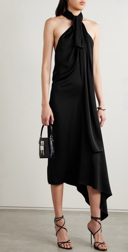 *GIVENCHY* Abito midi nero in crepe de chine scollo alto nuovo con etichette FR 36